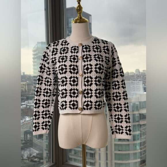 FARM Rio Jackets & Blazers - 🆕 FARM Rio 🧿 NWT Patch Crochet Black & White Monochrome Button Up Jacket, Sz M